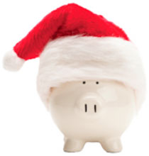 piggy bank wearing santa hat