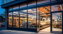 glass front doors of a grocery store